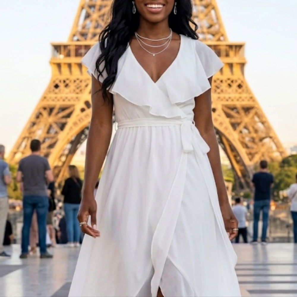 White Maxi Dress with V-Neck by Baltic Born - Picture 2 of 9